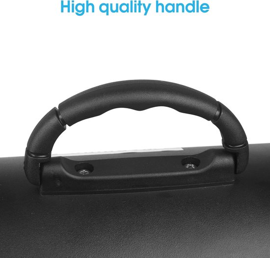 Close-up van het zwarte, ergonomische handvat van de waterblazer.