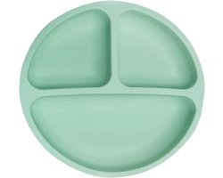 foto van Siliconen Bord Baby en Kind - Turquoise - Kinderbord - Met 4 Zuignappen - Sterk - Dinerbord - Ontbijtbord - Vakjes - BPA-vrij