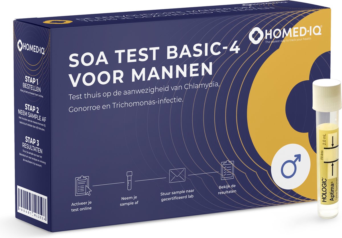 Goedkoopste Homed-IQ - SOA Test voor mannen - Chlamydia, Gonorroe en Trichomonas - Thuistest - Test op Chlamydia Trachomatis, Neisseria Gonorrhoeae en Trichomonas - Laboratorium Test