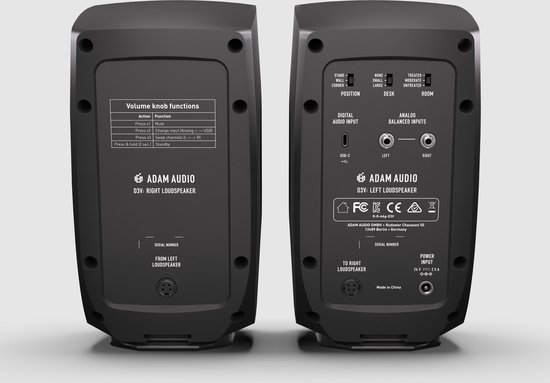 Adam Audio D3V Zwart - Actieve studio monitor set