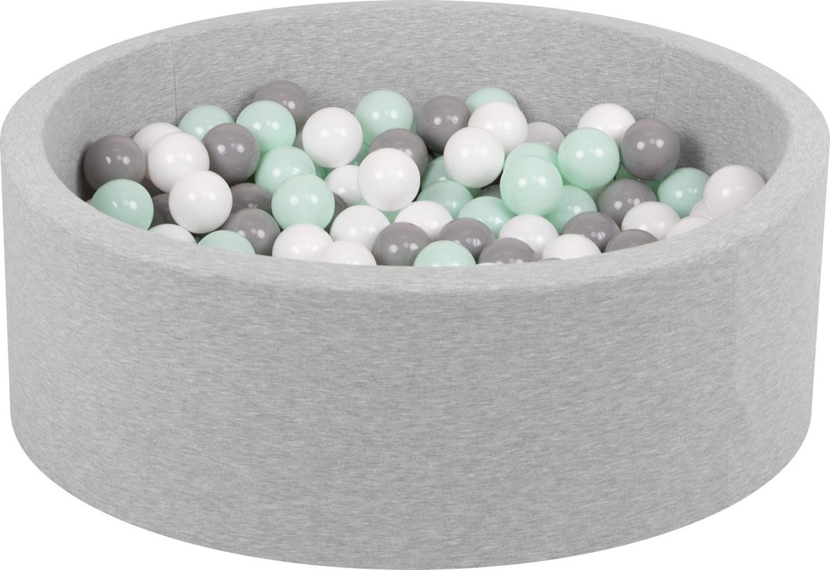 Petsona ballenbad ballenbad voor honden 90x30cm/200 ballen rond kat konijn huisdieren hondenzwembad dieren schuim zwembad draagbaar made in eu, lichtgrijs: grijs/wit/turquoise