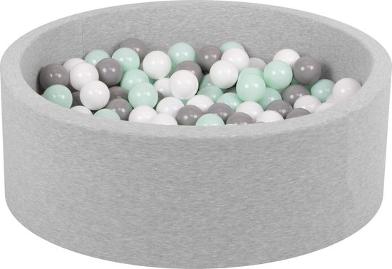 Petsona ballenbad ballenbad voor honden 90x30cm/200 ballen rond kat konijn huisdieren hondenzwembad dieren schuim zwembad draagbaar made in eu, lichtgrijs: grijs/wit/turquoise