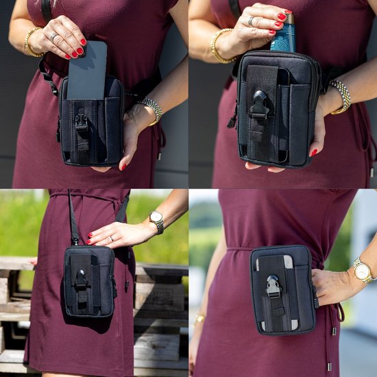 Hoesje geschikt voor WIKO DARKNIGHT in effen zwart tactische mobiele telefoon molle EDC etui compatibel schoudertache militaire riem case cover