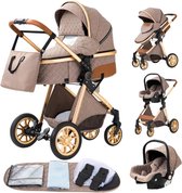 Luxe multi-functionele 3 in 1 kinderwagen - Kwalitatieve buggy - Opklapbare wandelwagen - Khaki