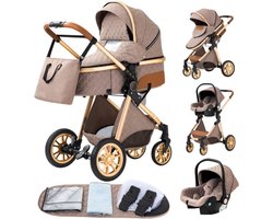 Luxe multi-functionele 3 in 1 kinderwagen - Kwalitatieve buggy - Opklapbare wandelwagen - Khaki
