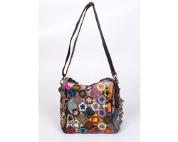 Boho Ibiza tas van patchwork stukjes leer model "Ebysos" by Viabologna.nl