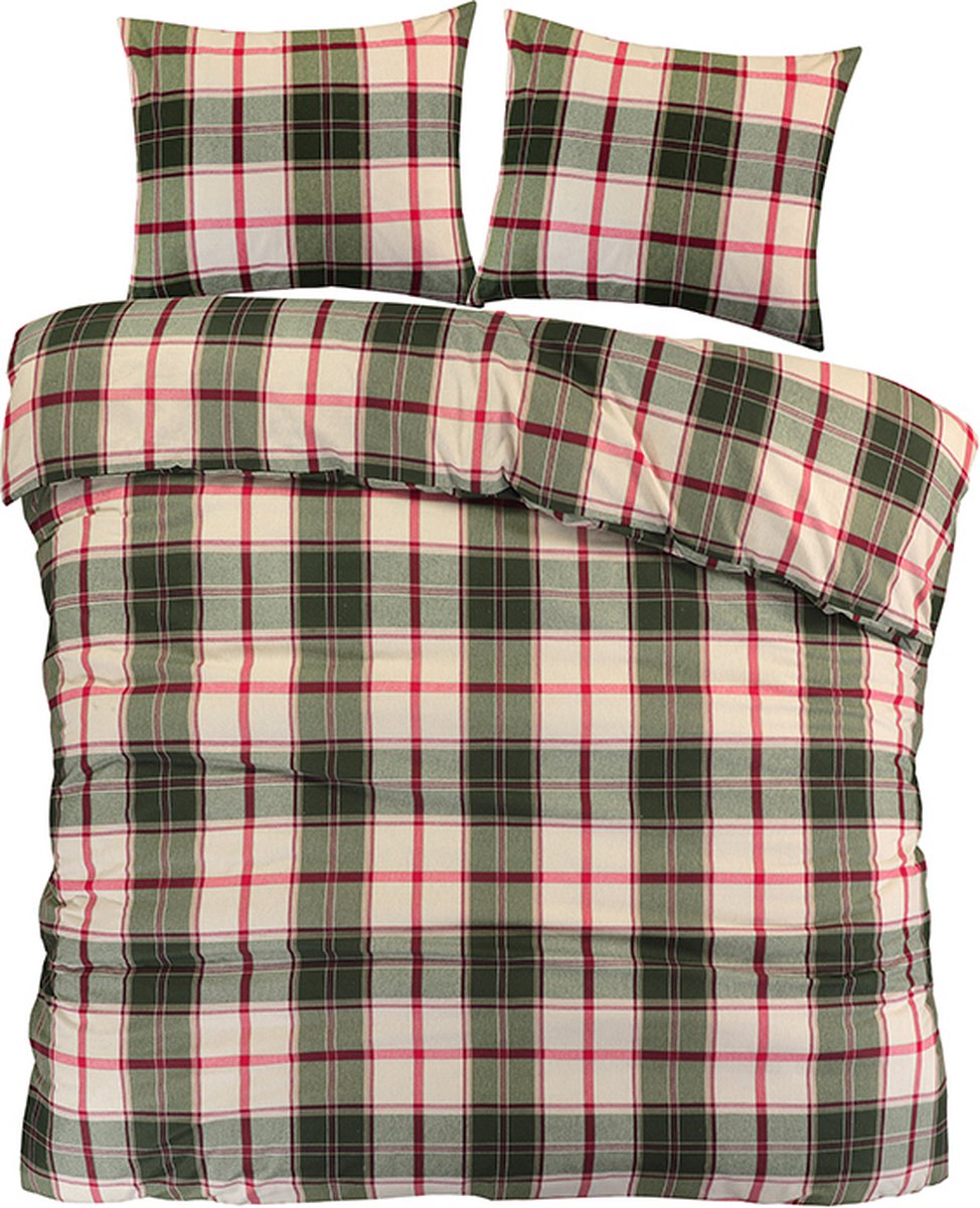 Flanel Dekbedovertrek Schotse Ruit Beige-Lits-jumeaux (240 x 200/220 cm)