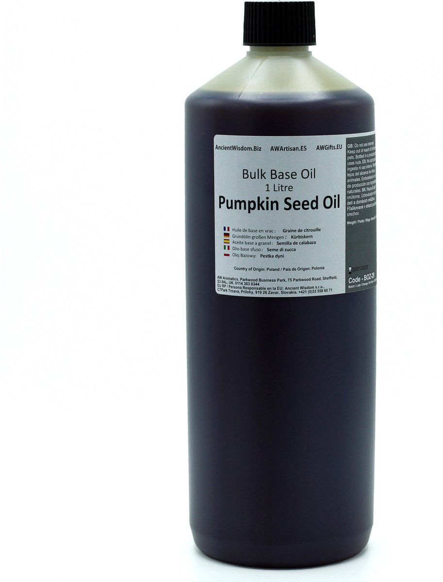 Basis Olie - Pompoenzaad Olie - 1 Liter - Aromatherapie - Basisolie - Draagolie - Basisolie Voor Etherische Oliën