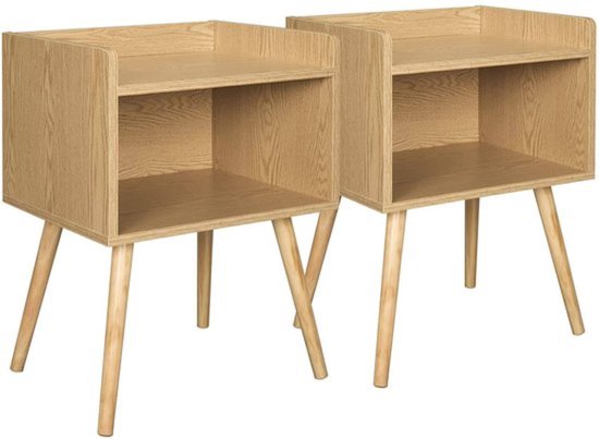 Nachtkastje met 2 lades, wit en naturel - SKAIDO