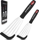 HI NATURE™ Spatels - Premium Roestvrijstalen Spatel set met Siliconen tip - Grillspatel - Visspatel | Hittebestendig - Vaatwasserbestendig Spatelset | Anti-aanbak BBQ Spatels - Keukenspatel - Bakspaan | BPA vrij Keukengerei set (RVS)