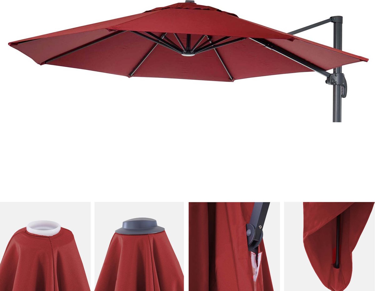 Cosmo Casa Parasolhoes, 8 Speeken Rond Ø3m 220g/m² Polyester, Vervanghoes voor Zonneluifel - Bordeaux