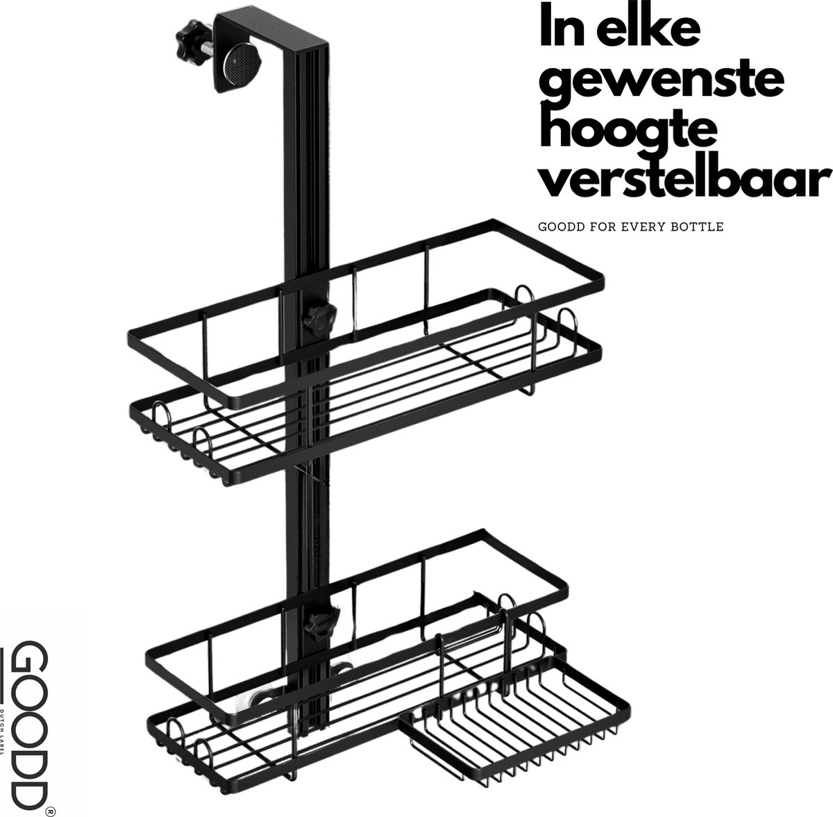 GOODD® - Doucherek - Doucherek zonder boren - Zwart - 2 Laags verstelbaar - Doucherekjes hangend