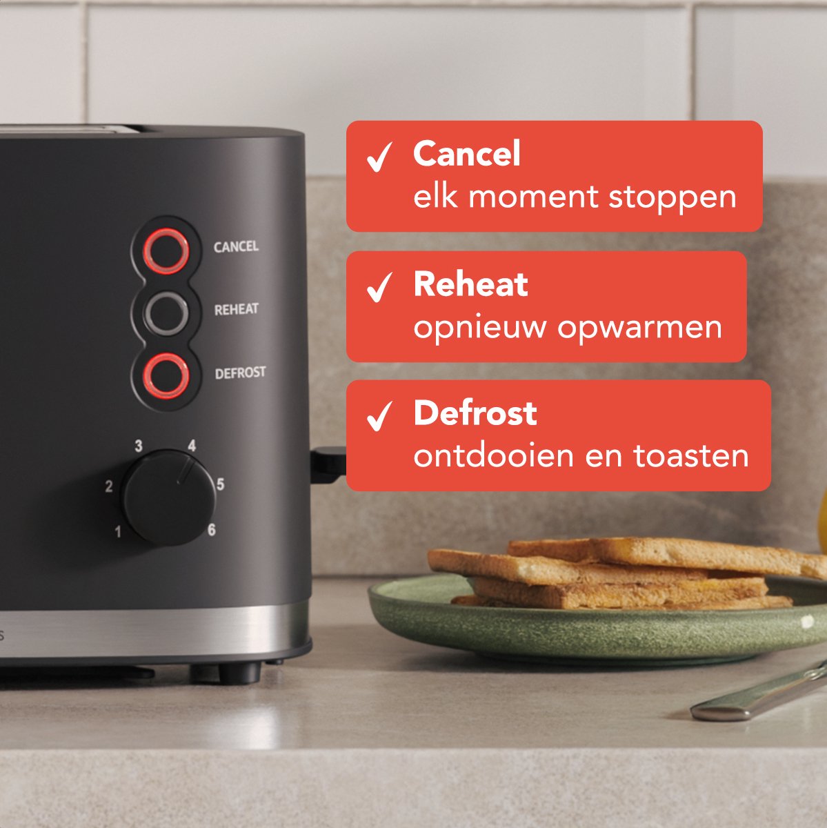 KitchenBrothers Retro Broodrooster 870W - 2 Brede Sleuven thumbnail 5