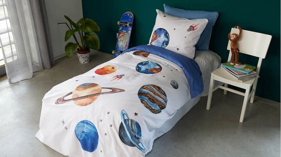 Snoozing Artuno Dekbedovertrek - Flanel - Eenpersoons - 140x200/220 cm + 1 sloop) - Wit/Blauw van Merkloos — afbeelding 2
