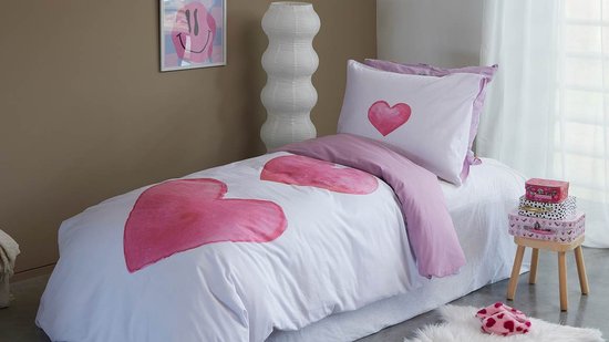 Housse de couette Snoozing Leonore - Simple - 140x200/220 cm + 1 taie d'oreiller) - Wit/ Rose