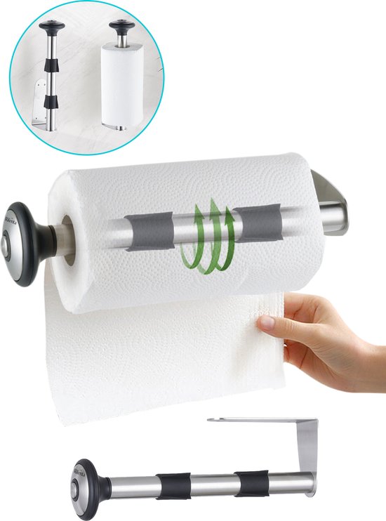 Foto: Rilenta keukenrolhouder extra stevig zelfklevend rvs compacte houder voor keukenrol en keukenpapier rollenhouder metaal keukenrolhouders hangend staand papierrolhouder wandmodel