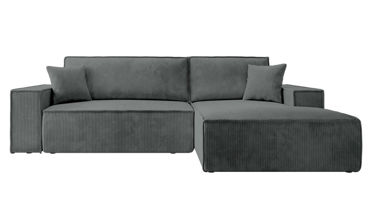 Selsey Farese - Hoekbank met slaapfunctie - met beddengoedcontainer - L-vormig - Corduroy - Rechterkant - Grijs Poso 60