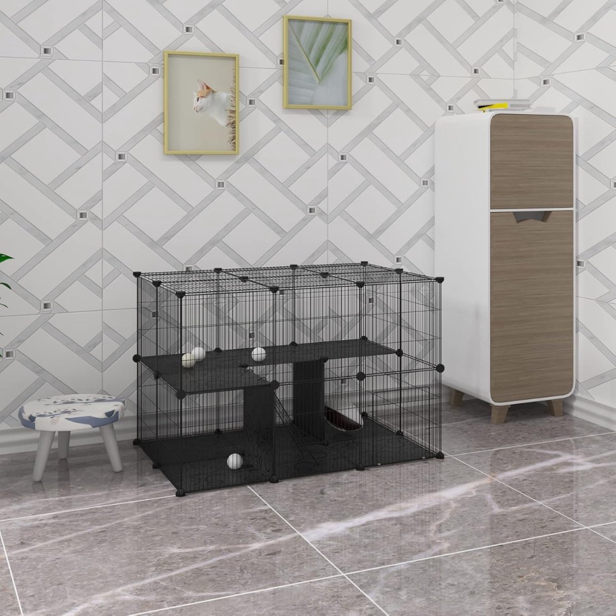 Dierenren - Kattenren - Hondenren Buiten - Konijnenhok voor Binnen - Konijnenren - Kippenren - Ren - 105x70x70 cm - Zwart thumbnail 7