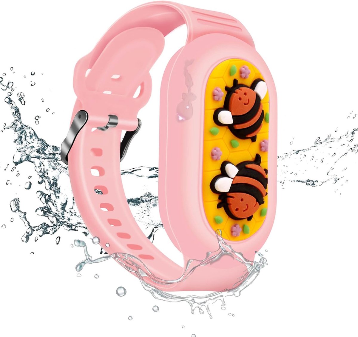 Premium Siliconen Armband met roze bijen geschikt voor Samsung Smarttag 2 voor Kinderen | smarttag 2 sleutelhanger Hoesje Kind | Polsband GPS Horloge Kind | Tracker Houder Armband | Trackers Band | Peuter | polsband Armband | Polsband GPS