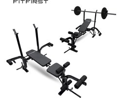 FitFirst® Halterbank FF-1100 | Beensteun en Fly-Armen | Verstelbaar met Haltersteunen & Beensteun | Ongelimiteerde Trainingsopties | Robuust en Stijlvol Ontwerp - Fitnessbank voor Thuis