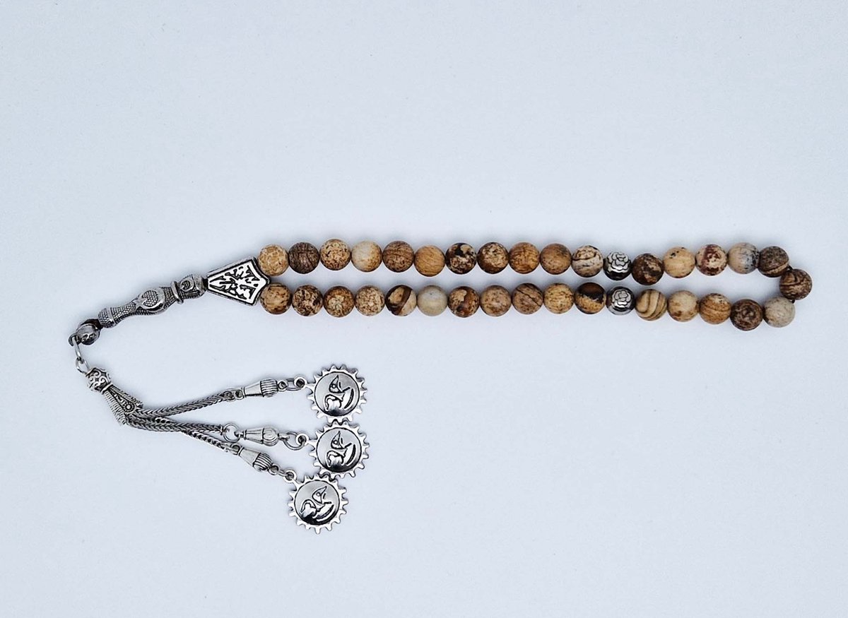 Handgemaakte tesbih "tasbih" natuursteen " Picture Jasper " - Aantal kralen 33 - Diameter kralen 8 MM - met metaal tassel "model 3" - Een mooi cadeau-idee