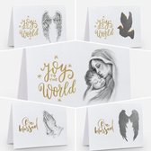 KristaKitszArt | Set Luxe Christelijke Kerstkaarten | 5 stuks | Joy to the World | incl Goudkleurige Enveloppe