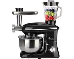 3 In 1 Keukenmachine - Keukenrobot - 1500W - Foodprocessor Met Blender, Vleesmolen, Garde, Deeghaak, Menghaak - 5,5 Liter - Zwart