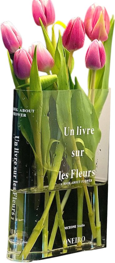 Oneiro’s Luxe BOOK VASE DELUXE - 22 x 17 x 5.5 cm - boek vaas - acryl – binnen – buiten – luxe – accessoires – tuin – decoratie – bloemen – voor binnen
