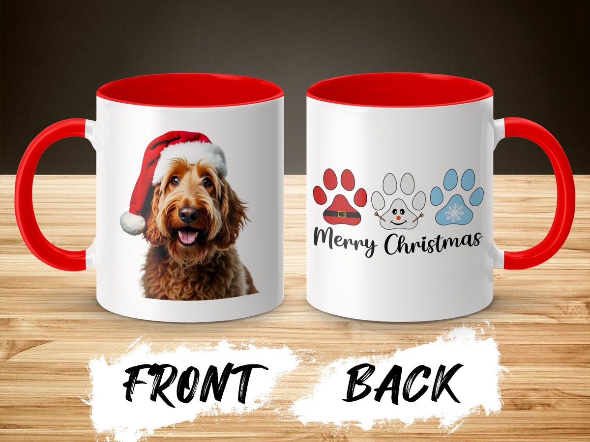 Otterhound, Otterhond Kerstmok met rode binnenkant, Hondenmok met kerstmuts, Merry Christmas mok, Hondenliefhebber cadeau, Grappige kerstcadeau