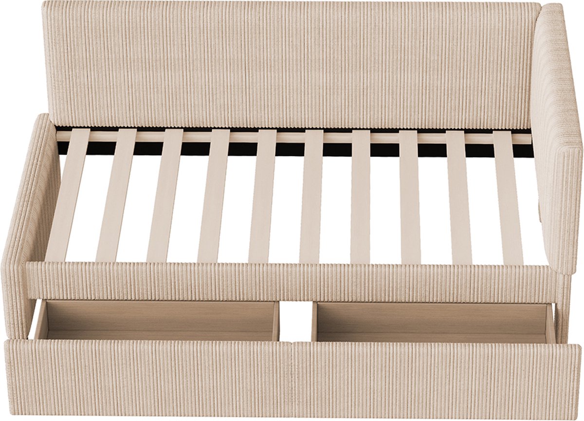 YEHTOKHOME Lit Moderne Rembourré De 90 X 200 Cm Avec Deux Tables De Chevet Et Une Tête En Forme D'arc-en-Ciel,Simple Lit Plat Avec Sommier à Lattes(sans Matelas) (Beige