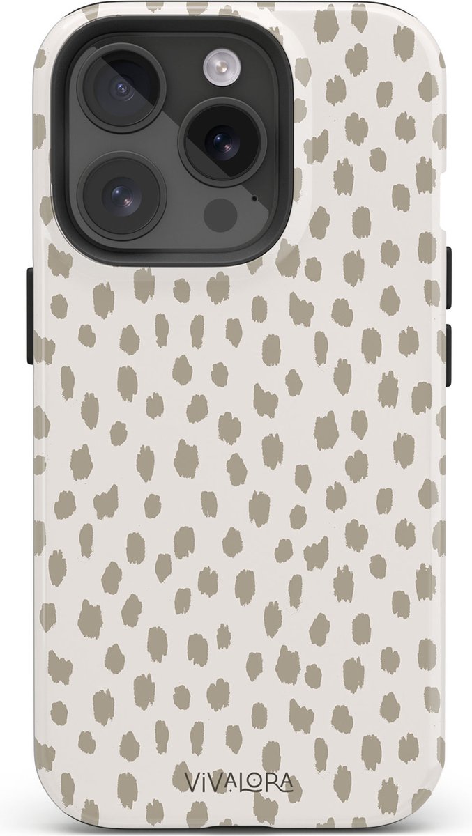 VivaLora Tough Telefoonhoesje iPhone 14 Pro met MagSafe - Wild Dots Print - 2-in-1 Phone Case - Hard Case & Siliconen Backcover - Extra Bescherming - Shockproof Cover - Dierenprint - Panter Beige