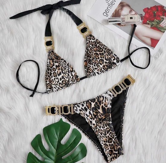 Set bikini femme - Imprimé léopard avec Boucles dorées - Maillots de bain à la mode
