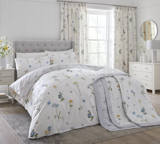 Dreams & Drapes - Teal Green Floral & Bird sprei (230cm x 200cm) - Omkeerbaar (2 ontwerpen) - Bloemen Quilt in Groen - Groene Gewatteerde Spreien met