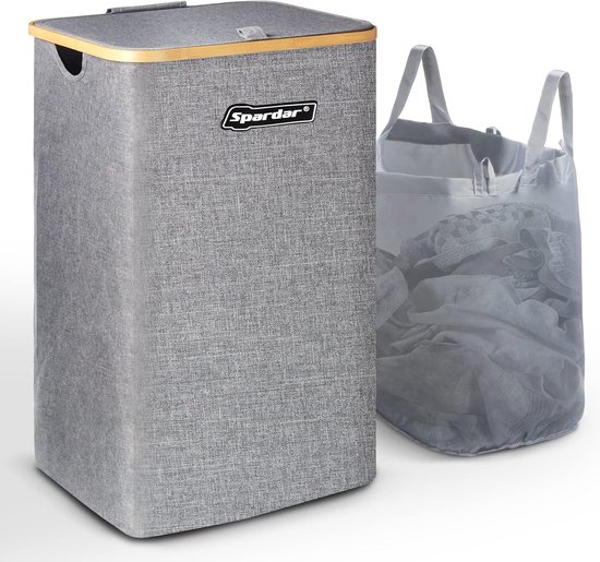 Grote Vuile Wasmand, Grote Wasmand Met Deksel, Wasmand Voor Vuile Was Xxl 100 Liter Met Bamboe Handgrepen Voor Kleding Inklapbare Wasmand Vuildoeken Beige