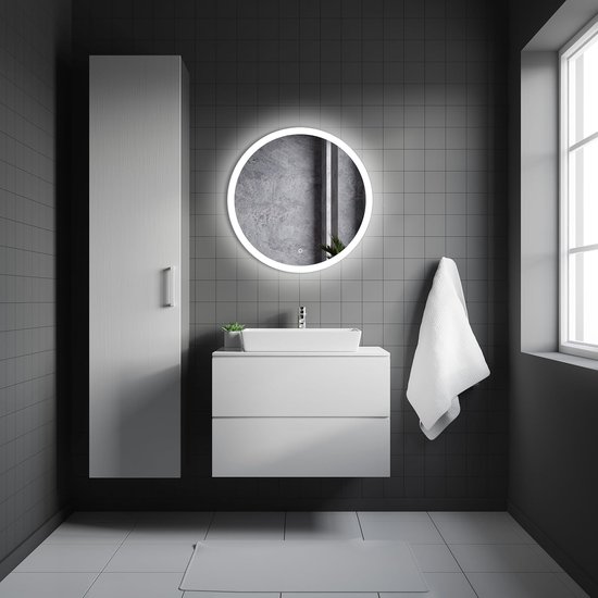 Loevschall Vega Vierkante spiegel met verlichting, led-spiegel met touch-schakelaar, 1000 x 700, badkamerspiegel met ledverlichting, verstelbare badkamerspiegel met verlichting