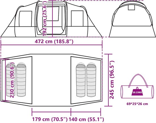 vidaXL - Tente tunnel - 4 personnes - imperméable - camouflage