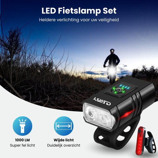 Clerby - Fietsverlichting Set LED - Fietslamp USB Oplaadbaar - Voorlicht en Achterlicht - Fietslicht - USB Oplaadbaar - Fietslampjes - Waterdicht - Zwart — afbeelding 2