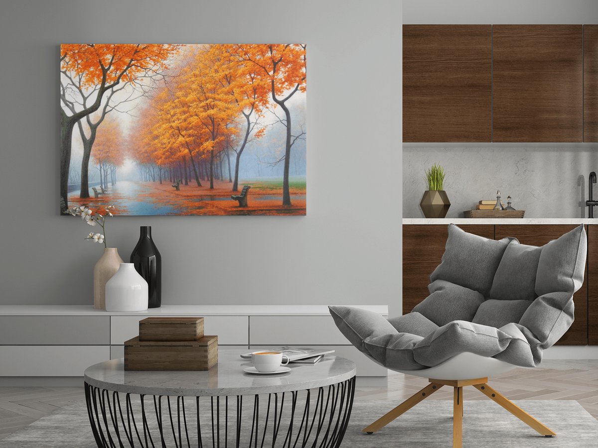 Trendex Global Canvas Schilderij - Landschap - Herfstbomen - 60x40x2 cm Oranje