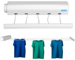 Waslijn, Automatische Telescopische Waslijn Aan de Muur Gemonteerde Intrekbare Kleding Droogrek Touw met Haak voor Binnen Buiten Benodigdheden Ponsinstallatie (Vijf Touwen) - Wandwaslijnen-5 waslijnen tot 3.75 m traploos uittrekbaar-Praktisch rolsyst