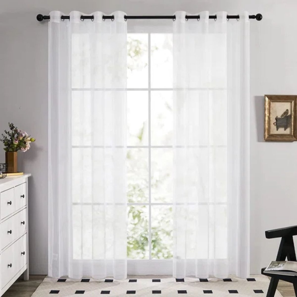 Set van 2 Transparante Voile Gordijnen Vitrage Wit met Ringen in Zacht Stof voor Woonkamer 132x160cm