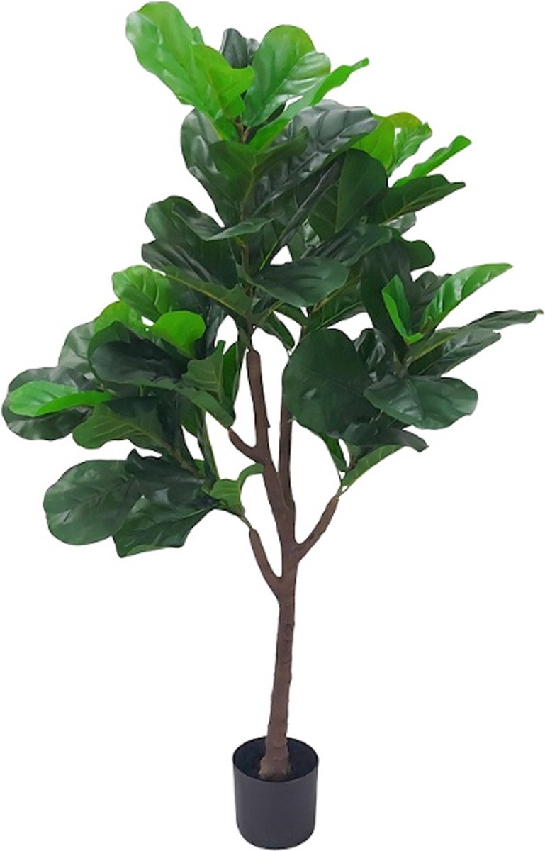 Kunstpalm Kunst Ficus Lyrata | 125cm - Namaak Ficus Lyrata - Kunstplanten voor binnen - Kunstplant ficus lyrata Donkergroen
