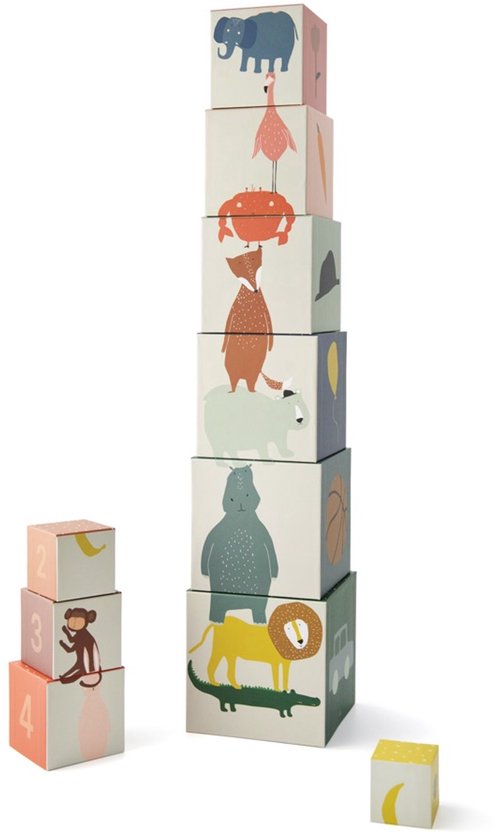 Trixie Stapelblokken toren met dieren figuren - Speelgoed 1 jaar - Babycadeau - Kleurrijk