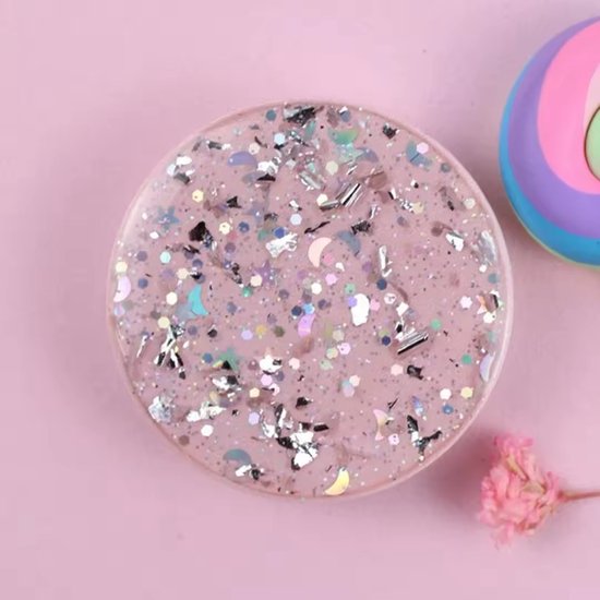 Telefoonbutton Rond Glitter Roze - Telefoon Grip voor Vloggen en Selfies - Smartphone Grip - Accessoire - Telefoonhouder - Telefoonringhouder - Greep - Universeel - Universele Telefoongreep