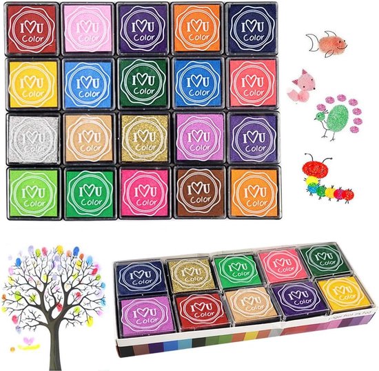 Set de tampons encreurs pour enfants - tampon encreur lavable - pour tampons, papier, scrapbooking, tissu - tampon encreur 20 couleurs