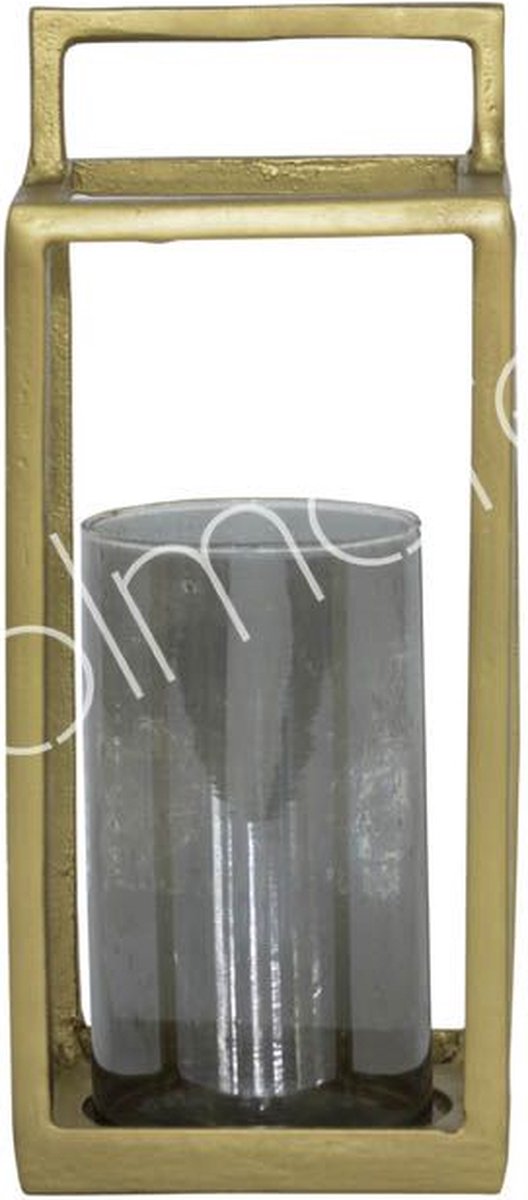 Colmore by Diga windlicht/Lantaarn met rookglas ALU RAW/NIEUW BRONS 15x15x32cm