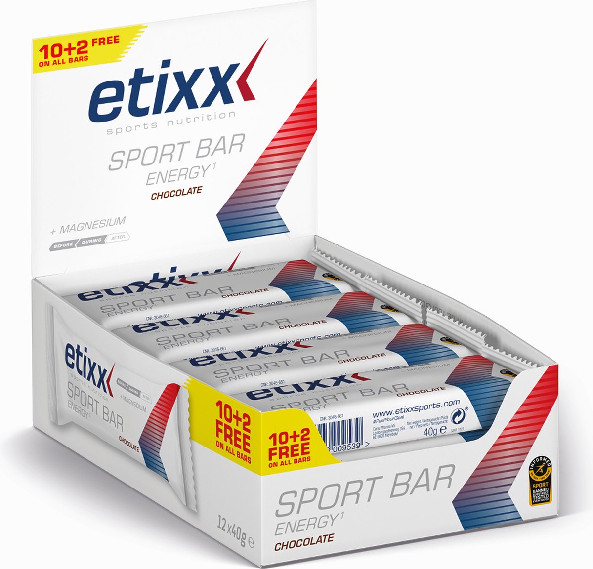 Goedkoopste Etixx Energy Sport Bar Chocolate - Sports Nutrition - Sport Reep - 12X40 gram - Koolhydraatrijk - Gemakkelijk verteerbaar - Laag in vetten en vezels - Vegan