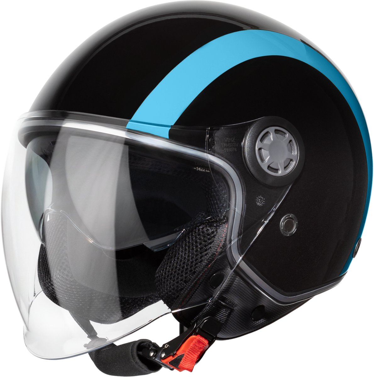 VINZ Jungbu Scooterhelm met zonnevizier / Jethelm met streep / Brommerhelm / Motorhelm / Helm Scooter Retro / Snorfiets helm / Snorscooter helm - Geschikt Voor Helmplicht Blauw Kenteken - Blauw - XS