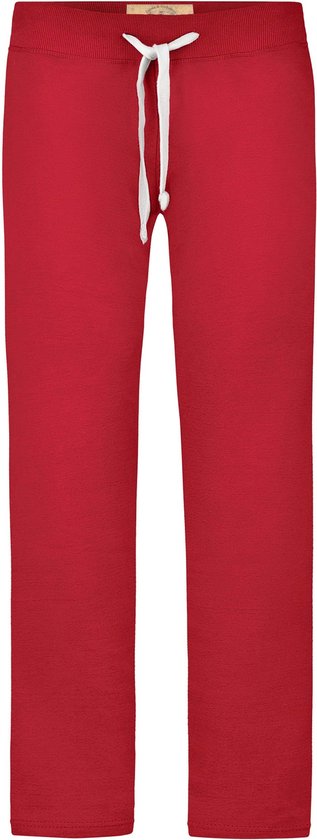 Rode joggingbroek met witte trekkoord, geribbelde tailleband en omgeslagen zoom.