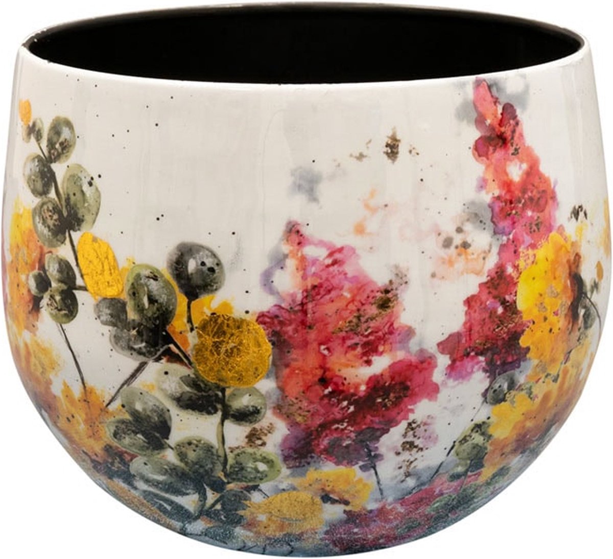 TS Collection - Bloempot Designed by Lammie - Floral white - 17x15 - Metaal & Epoxy - Exclusieve woonitems voor binnen - Handgemaakt - Unieke print - Designed by Lammie