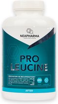 Witte pot met Neopharma Pro Leucine. Blauw label met witte tekst: 'Pro Leucine'. Bevat 120 doses.